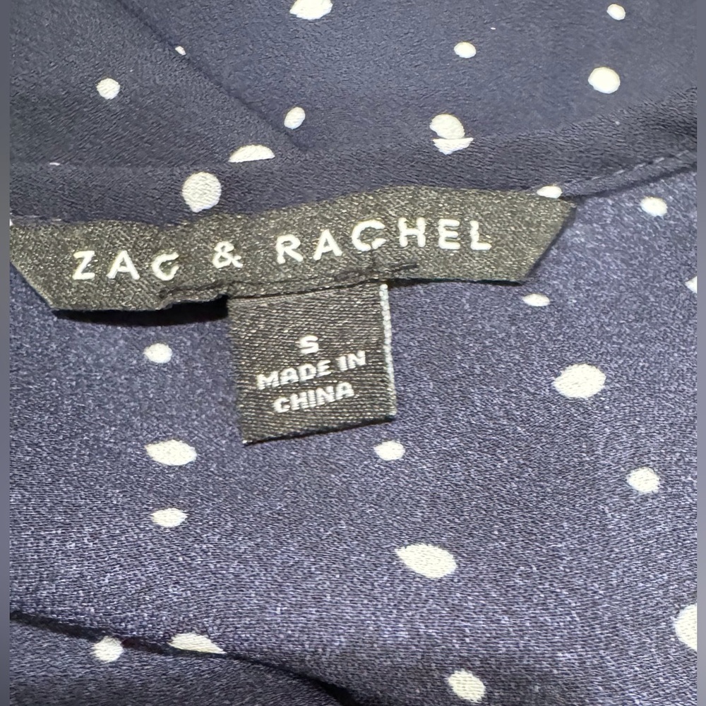 ZAC & RACHEL— Size S, Sheer Navy w/ White Polka Dots, & Flutter Bell Sleeves - Picture 5 of 7